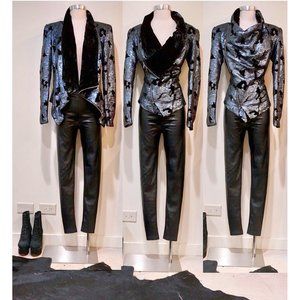 💥STUNNING💥 Black w/ Sequin Embellishment Velour Draped Blazer